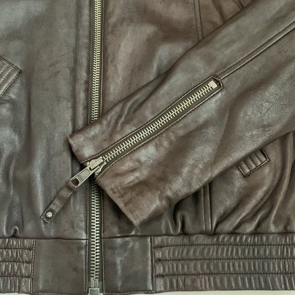 Faith Connexion Designer Men’s Brown Leather Studded Biker Bomber Jacket - Picture 7 of 13